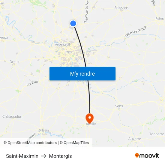 Saint-Maximin to Montargis map