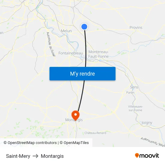 Saint-Mery to Montargis map