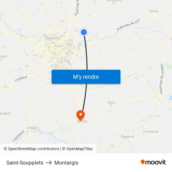Saint-Soupplets to Montargis map