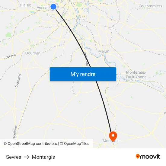 Sevres to Montargis map