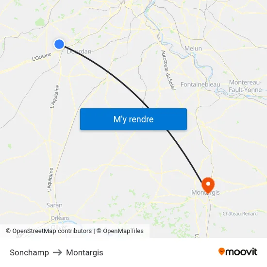 Sonchamp to Montargis map