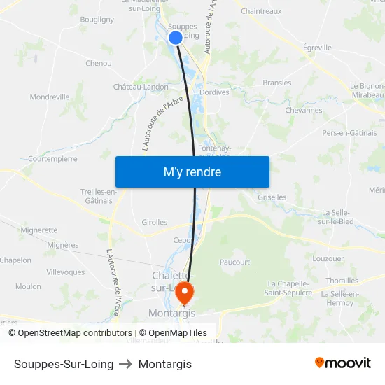 Souppes-Sur-Loing to Montargis map