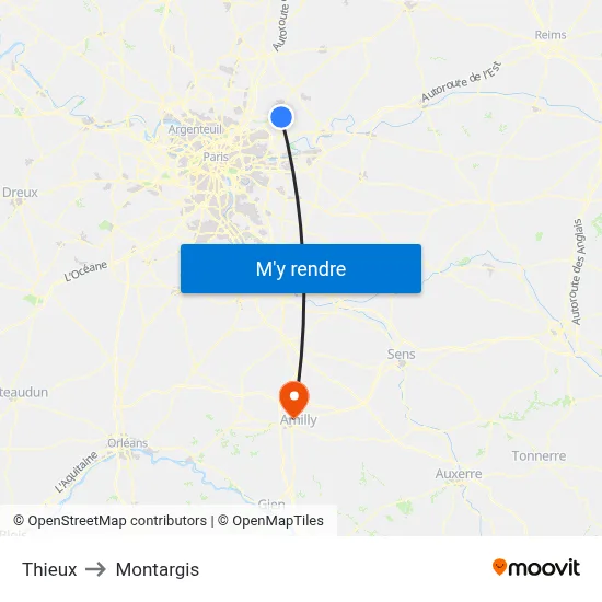 Thieux to Montargis map