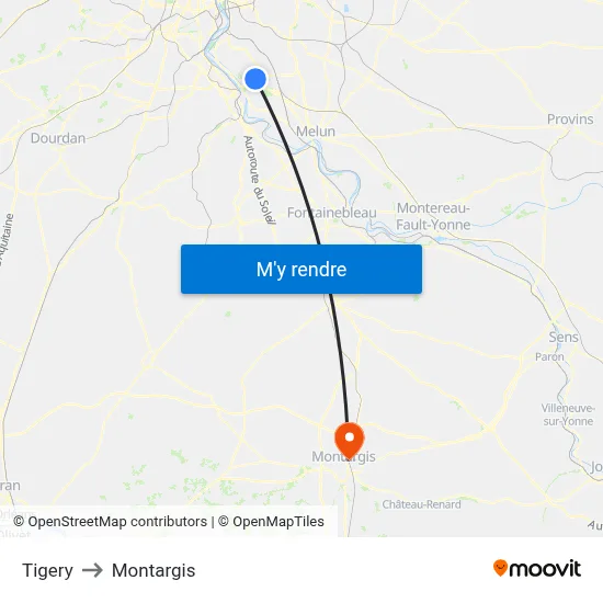 Tigery to Montargis map