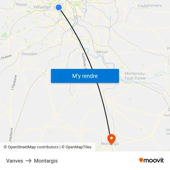 Vanves to Montargis map