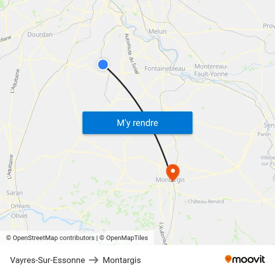 Vayres-Sur-Essonne to Montargis map