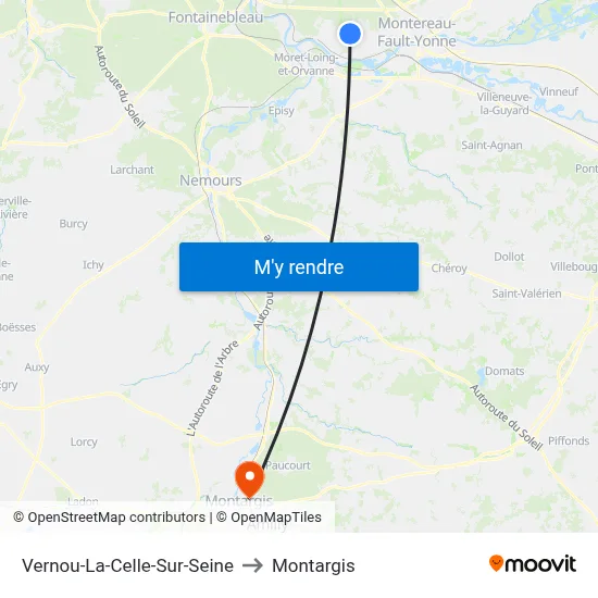 Vernou-La-Celle-Sur-Seine to Montargis map