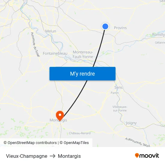 Vieux-Champagne to Montargis map