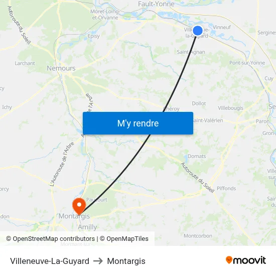 Villeneuve-La-Guyard to Montargis map