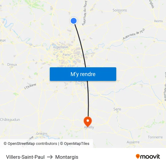 Villers-Saint-Paul to Montargis map
