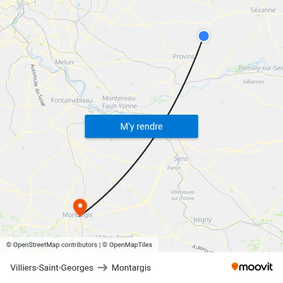 Villiers-Saint-Georges to Montargis map