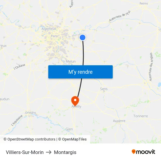 Villiers-Sur-Morin to Montargis map