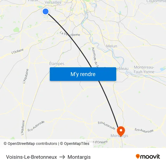 Voisins-Le-Bretonneux to Montargis map