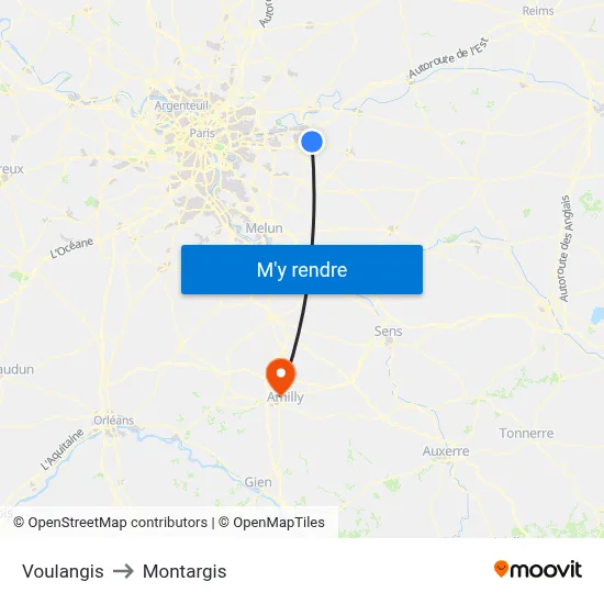 Voulangis to Montargis map