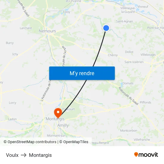 Voulx to Montargis map