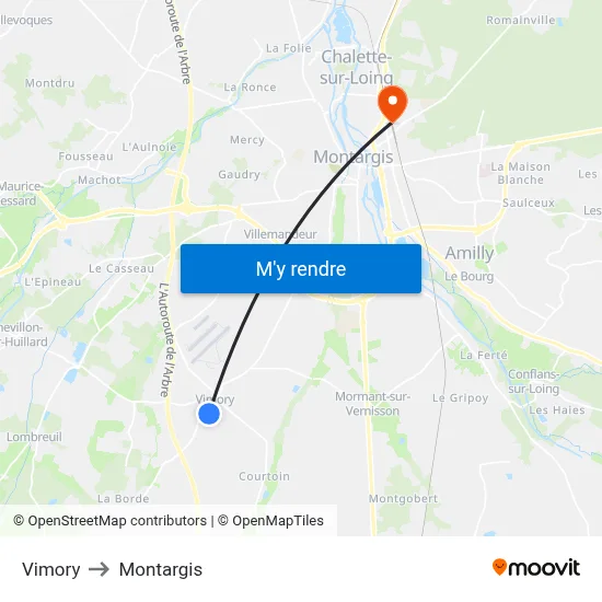 Vimory to Montargis map