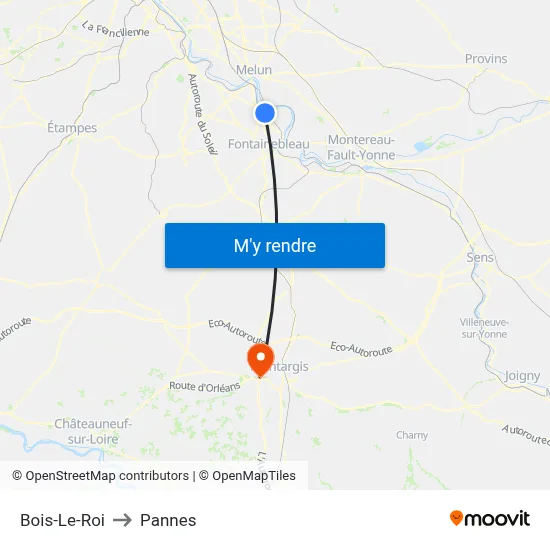 Bois-Le-Roi to Pannes map