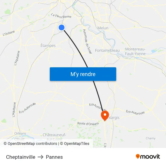 Cheptainville to Pannes map