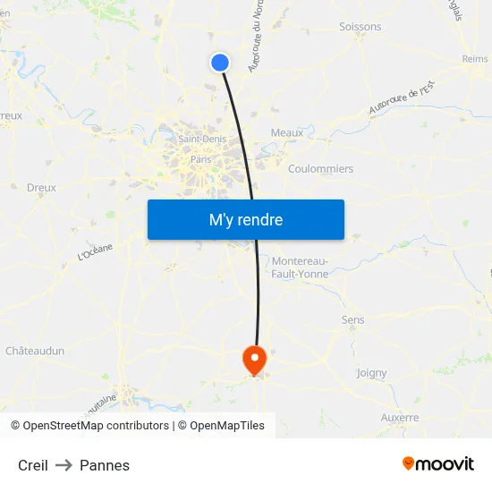 Creil to Pannes map