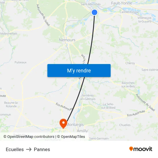 Ecuelles to Pannes map