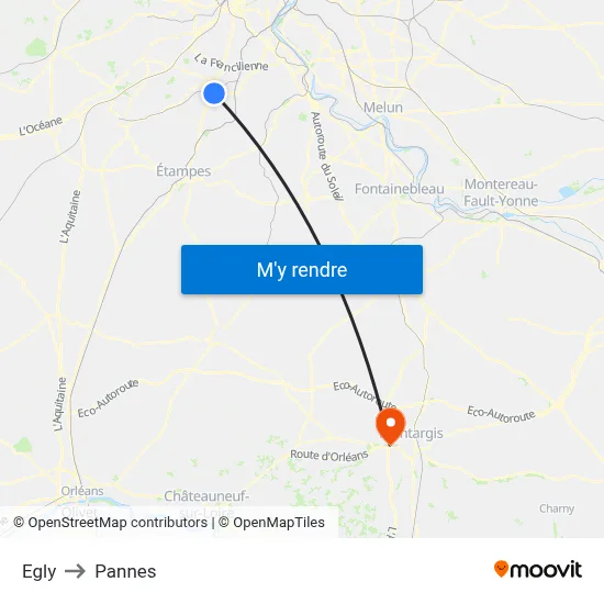Egly to Pannes map
