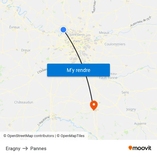 Eragny to Pannes map