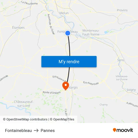 Fontainebleau to Pannes map