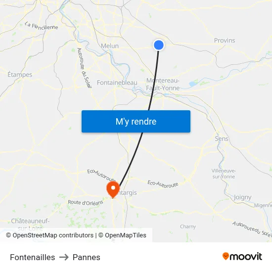 Fontenailles to Pannes map
