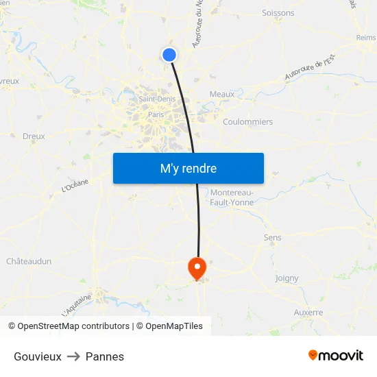 Gouvieux to Pannes map