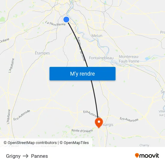 Grigny to Pannes map