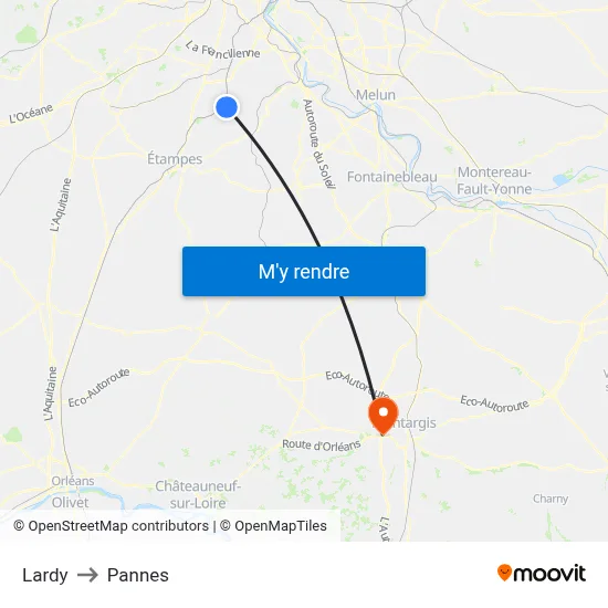 Lardy to Pannes map