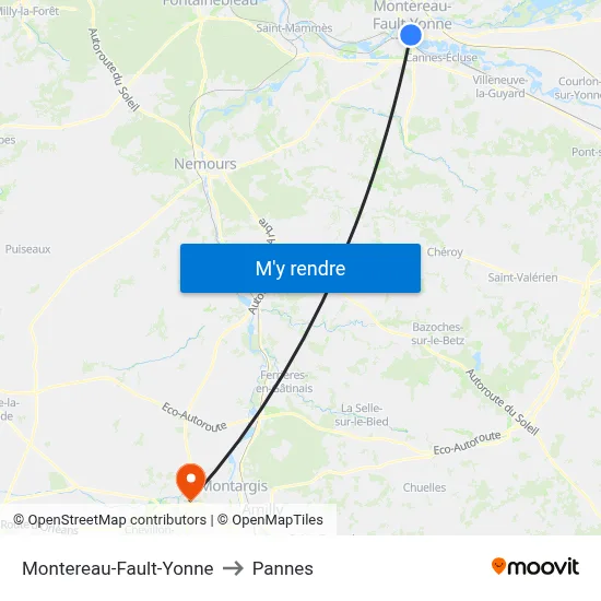 Montereau-Fault-Yonne to Pannes map