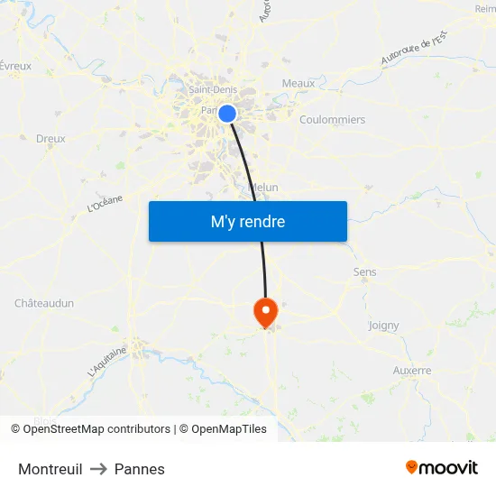 Montreuil to Pannes map