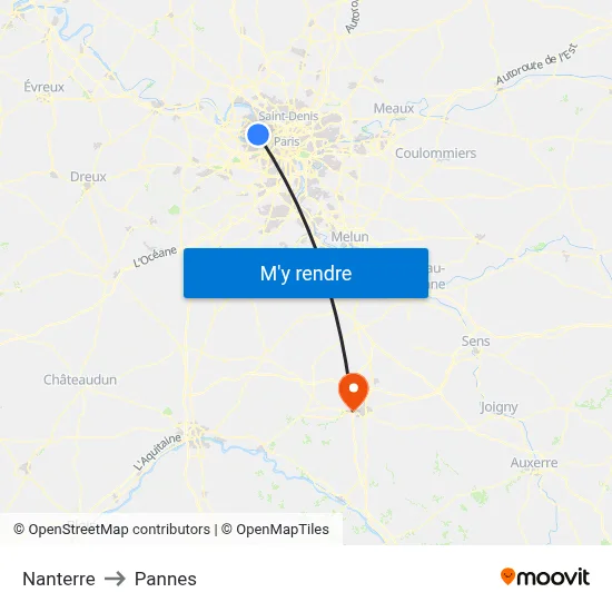 Nanterre to Pannes map