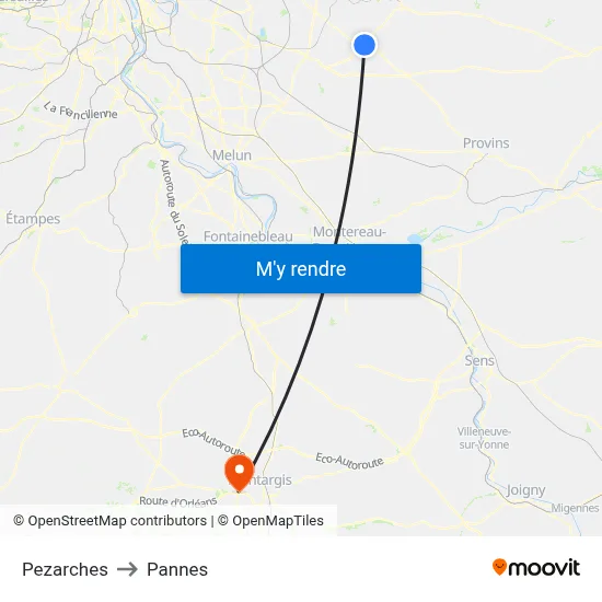Pezarches to Pannes map