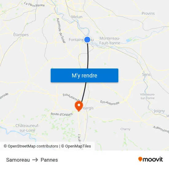 Samoreau to Pannes map