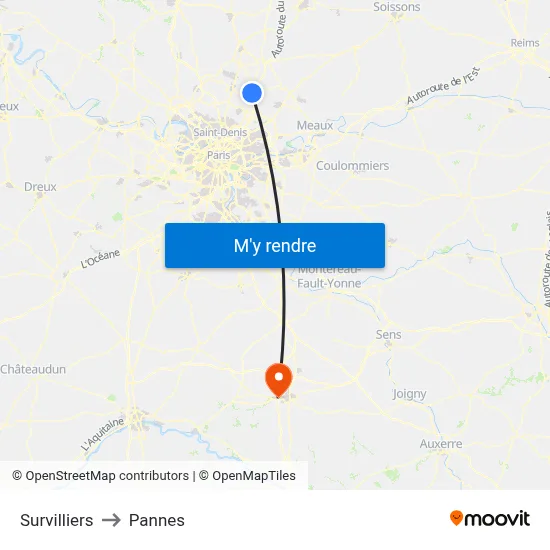 Survilliers to Pannes map