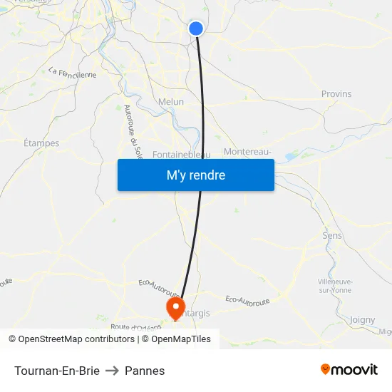 Tournan-En-Brie to Pannes map