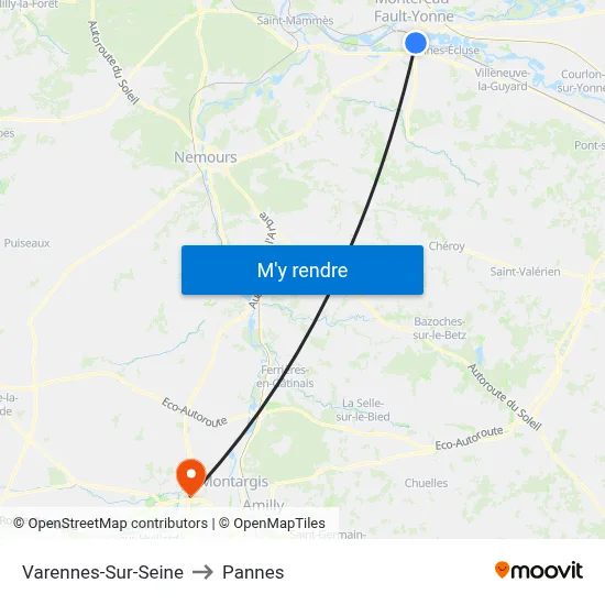 Varennes-Sur-Seine to Pannes map