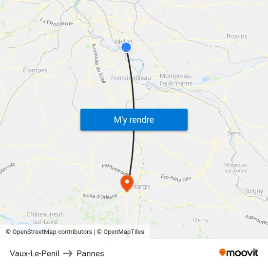 Vaux-Le-Penil to Pannes map