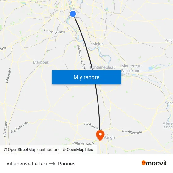 Villeneuve-Le-Roi to Pannes map