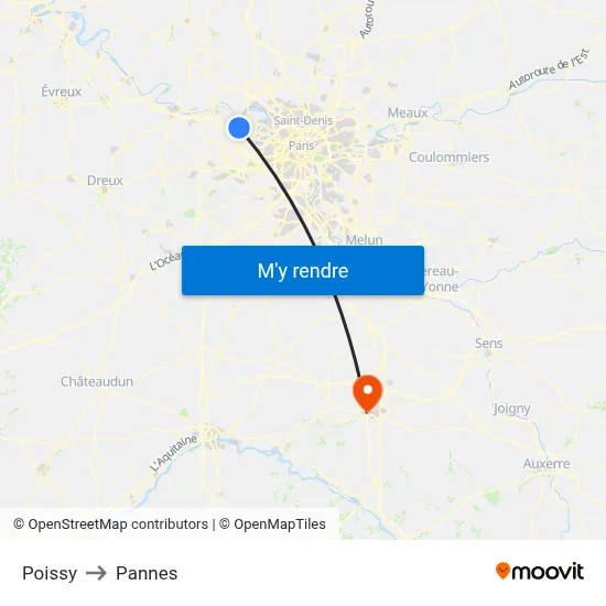 Poissy to Pannes map