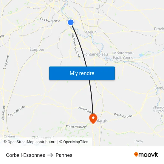 Corbeil-Essonnes to Pannes map