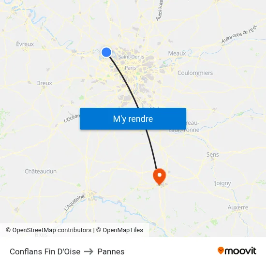 Conflans Fin D'Oise to Pannes map
