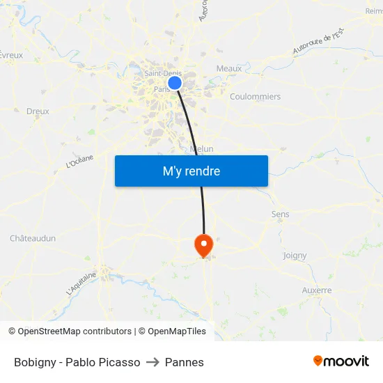 Bobigny - Pablo Picasso to Pannes map