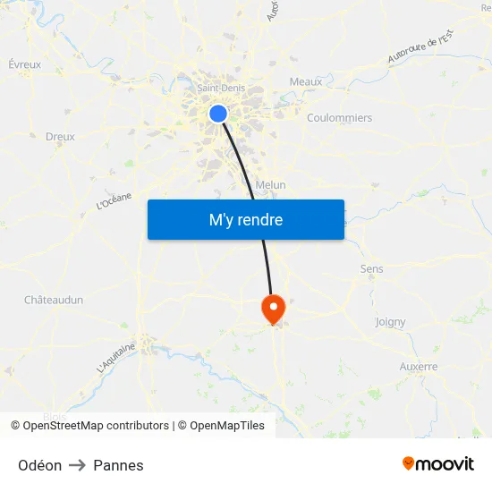 Odéon to Pannes map