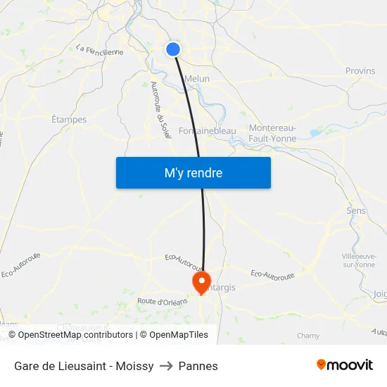 Gare de Lieusaint - Moissy to Pannes map