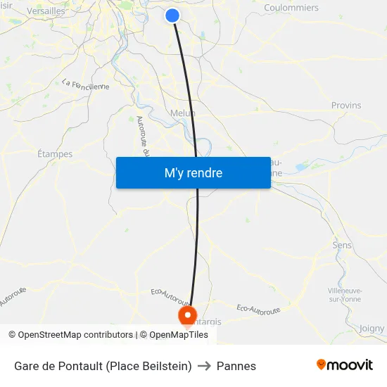 Gare de Pontault (Place Beilstein) to Pannes map