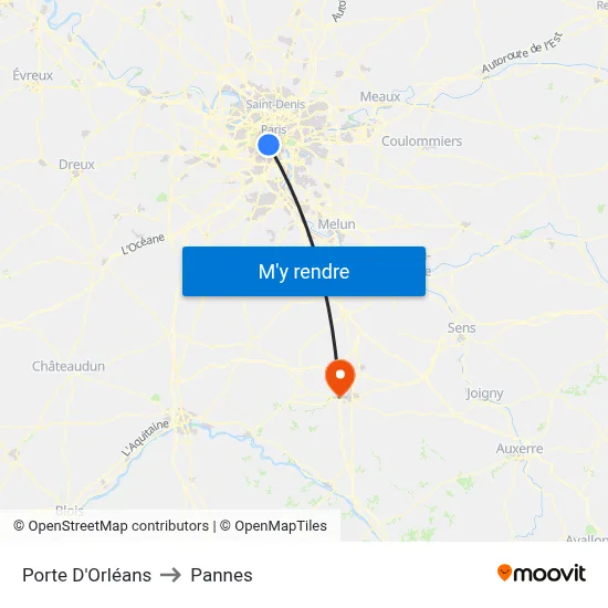 Porte D'Orléans to Pannes map