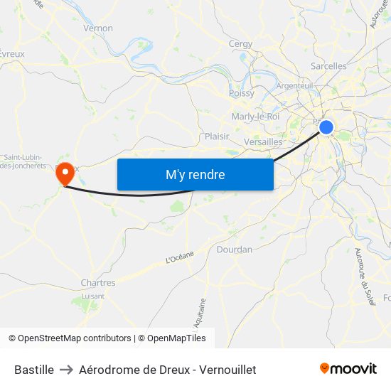 Bastille to Aérodrome de Dreux - Vernouillet map
